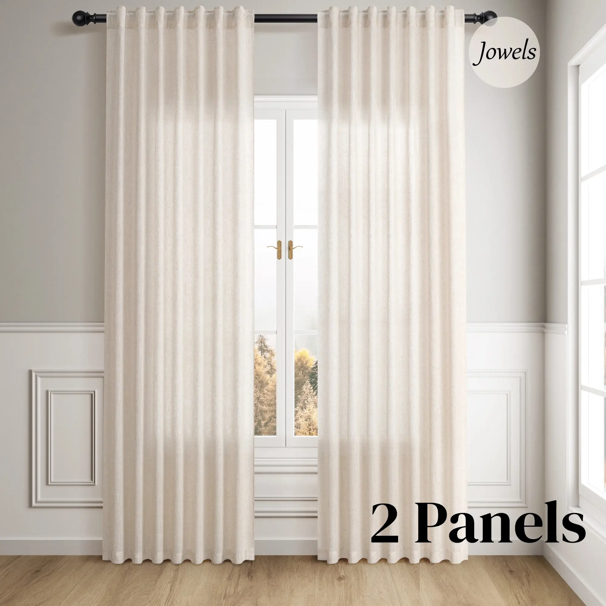 Jowels Flax Linen Curtains 2 Panel for Living Room Back Tab Pocket Drapes Semi Sheer Privacy Window Curtain Country Rustic Farmhouse Cloth Curtain for