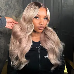 180 Density 13x6 Body Wave HD Thin Lace Front Wig for Women Glueless Ombre Blonde Colored with Dark Brown Roots Lace Front Wigs