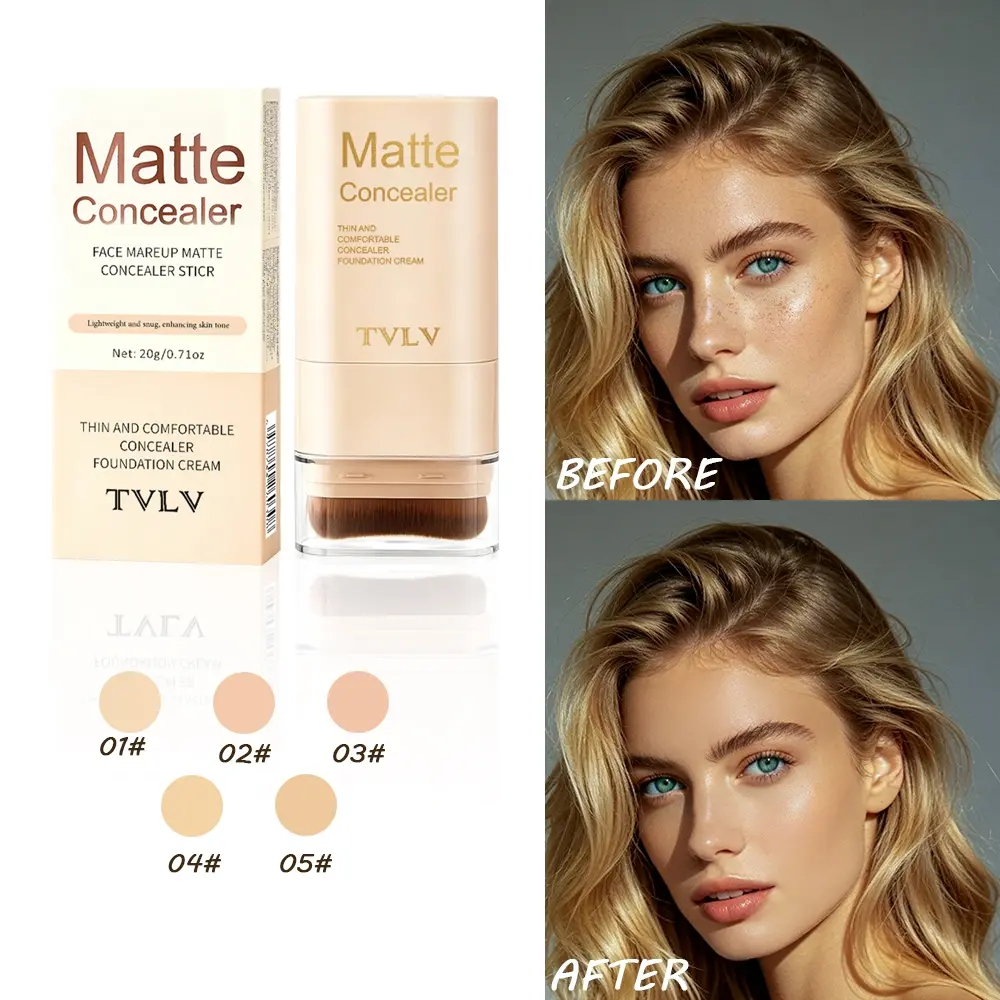 All-in-One Foundation Stick with Brush, High Coverage Matte Concealer, Blendable Long Lasting Nude Makeup Base for Seamless Skin