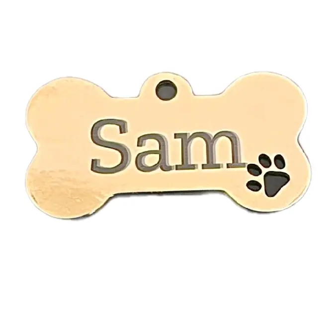 Stainless Steel Bone Shaped Pet Tag with paw