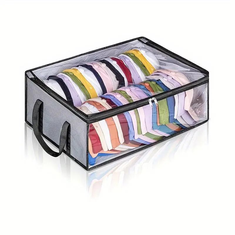 Hat Storage Bag, 1 Count Lightweight Hat Organizer with Sturdy Handle & Clear Window & Zipper, Foldable Hat Storage Organizer for Home Travel