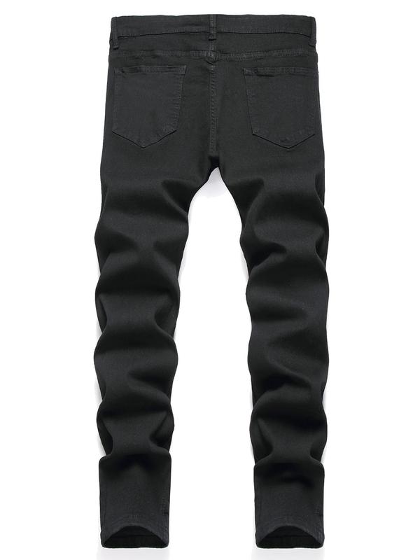 Men's Solid Color Ripped Skinny Jeans, Casual Comfy Denim Pants for Daily Wear, Fashion Men's Bottoms for All Seasons, Cotton