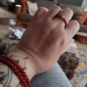 Lucky 4mm Red Carnelian Crystal Beaded Stackable Ring for Women, Sizes 3–13 – Stretch Elastic, Lightweight, Healing Stone Jewelry
