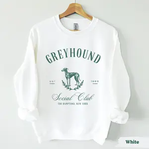 Greyhound Social Club The Hamptons New York Sweatshirt, Aesthetic Dog Lover Crewneck, Vintage 1983 Graphic Pullover, Preppy Streetwear Dog Mom Apparel