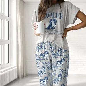 Cavalier King Charles Spaniel Pajama Set – Premium Satin Sleepwear – Cozy Dog Lover Loungewear, Viral Comfy Nightwear, Cute Outfits