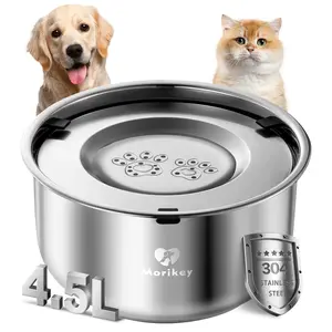MORIKEY No Spill Dog Water Bowl 4.5L Large Capacity Slow Drinking Pet Bowl with Floating Disk Stainless Steel Easy Clean