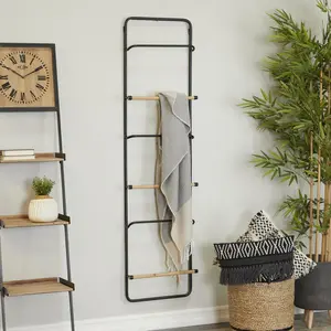 Black Metal Wall Mounted 6 Rung Decorative Ladder