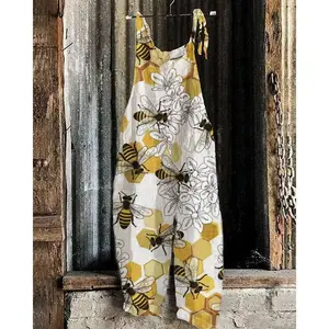 Baggy Hippie Overalls Women's Summer Cotton Linen Jumpsuit Printed Strap Casual Romper Beach Pants Dress Womenswear Fit Comfortable overalls Elegance