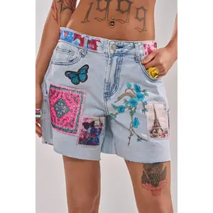 GET THE PICTURE PATCHWORK DENIM SHORTS