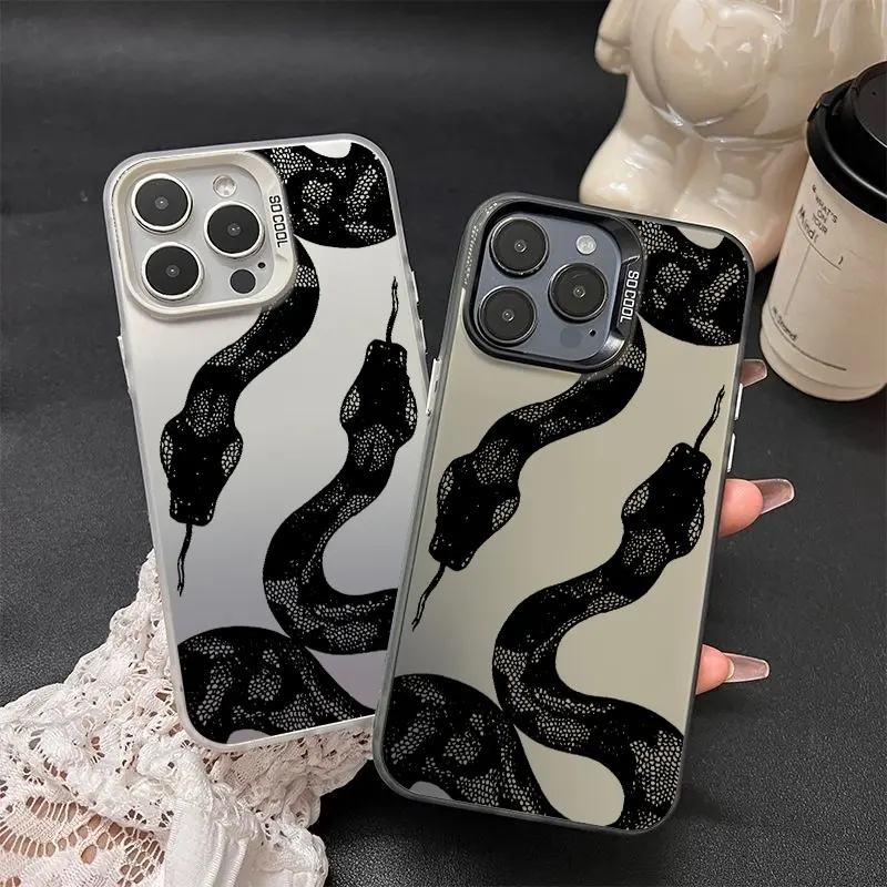 Creative Black Python Pattern Protective Polycarbonate Cellphone Case for iPhone 17 Pro Max,17 Air,16/15/14/13/12/11 Pro Max,XR,XS,SE,Plus - Shockproof Drop Protection Durable Mobile Phone Accessory