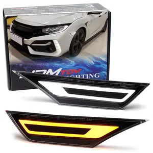 iJDMTOY JDM GT-Stype Dark Black-Out White Driving/Amber Sequential Blink Full LED Front Bumper Side Marker Lights For Honda 2016-2021 Civic
