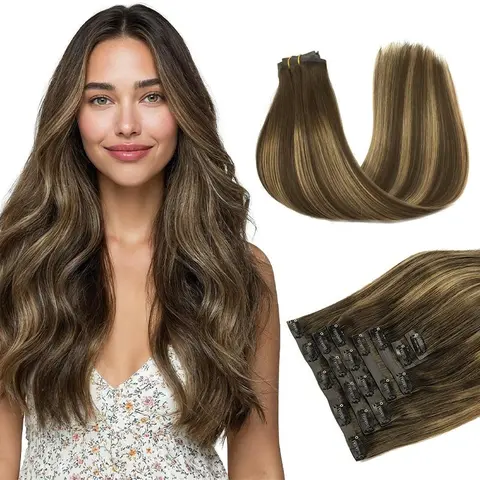 Doores Seamless Clip In Human Hair Extensions Natural Straight for Everyday Use & Weddings for Women#falldealsforyou