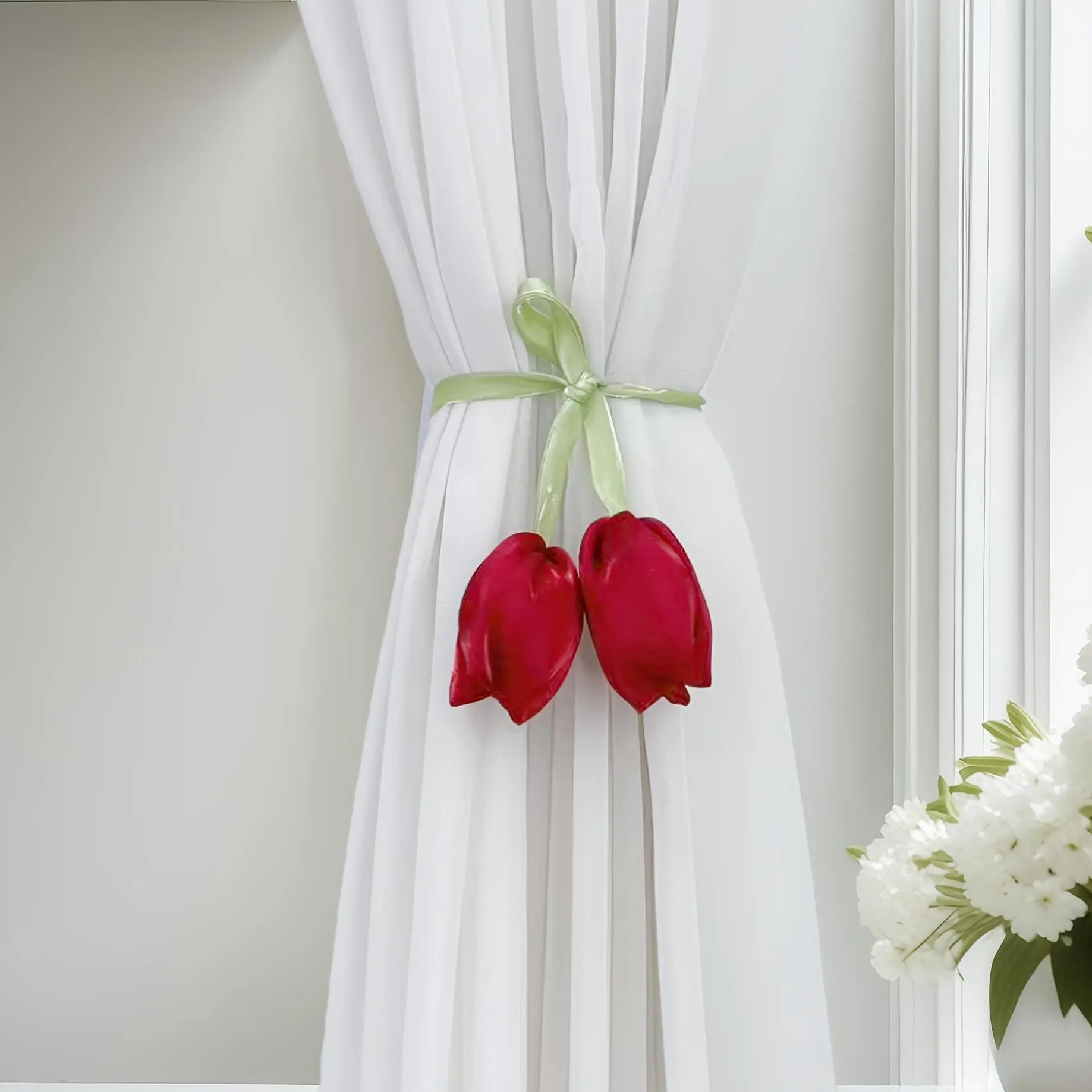 1pc Tulip Flower Simple Curtain Tieback, Curtain Tie Cord, Curtain Tie Rope, Curtain Buckle Cord, Door Curtain Buckle Strap for Living Room, Dining Room, Bedroom, Gathering Tie Buckle, Decorative Accessory