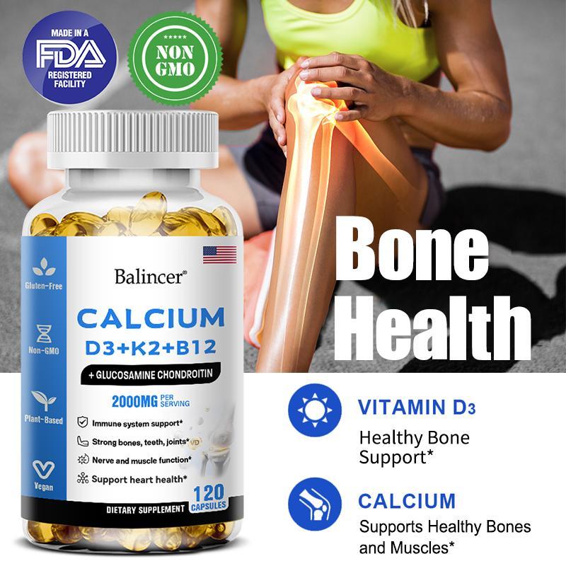 Balincer Calcium and Vitamin D3 K2 B12 Health Supplement,support bone and joint health,support heart and teeth health