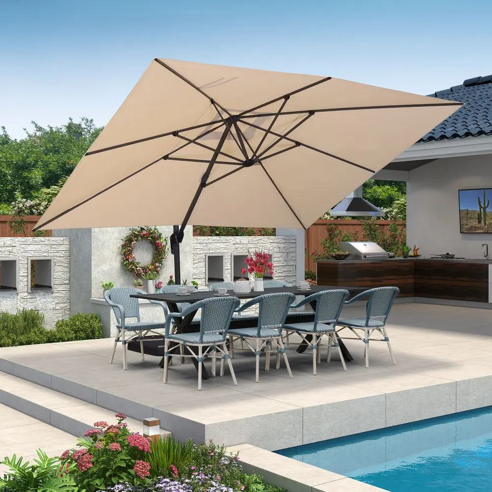 PURPLE LEAF Economical 10x13 ft Outdoor Patio Cantilever Umbrella, Rectangle Sunshade Parasol with Adjustable, Aluminum Frame Canopy, Sunshade Canopy