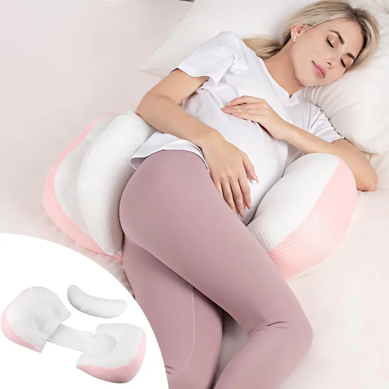 Home Pregnancy Pillow for Sleeping Portable, Maternity Pillow for Side Sleeper, Travel Wedge Pillow, Body Pillow Support for Back, Belly, with Removable Cover, Pink