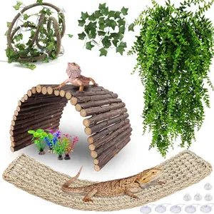 Bearded Dragon Tank Accessories, Large Reptile Bridge Hammock Flexible - Jungle Climbing Vines and Leaves with Suction Cups Habitat Décor for Hiding& Climbing Snake Gecko Lizard ChameleonJungle Climber Bearded Dragon Tank Accessory