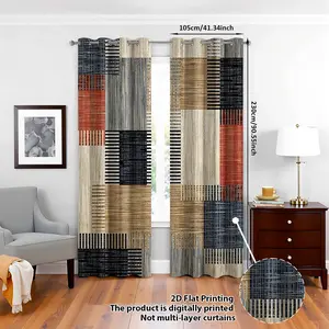 2D Flat 2Pcs Geometric Blackout Curtains, Blue Orange Black Abstract Print, Grommet Polyester, Machine Washable, for Living Room Bedroom Kitchen Small Windows, Stylish Patchwork Drapes Light Blocking Home Decor