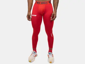 We Ball Sports Women's Compression Tights - Red Spandex Leggings, Sports Bottoms for Gym Shaping