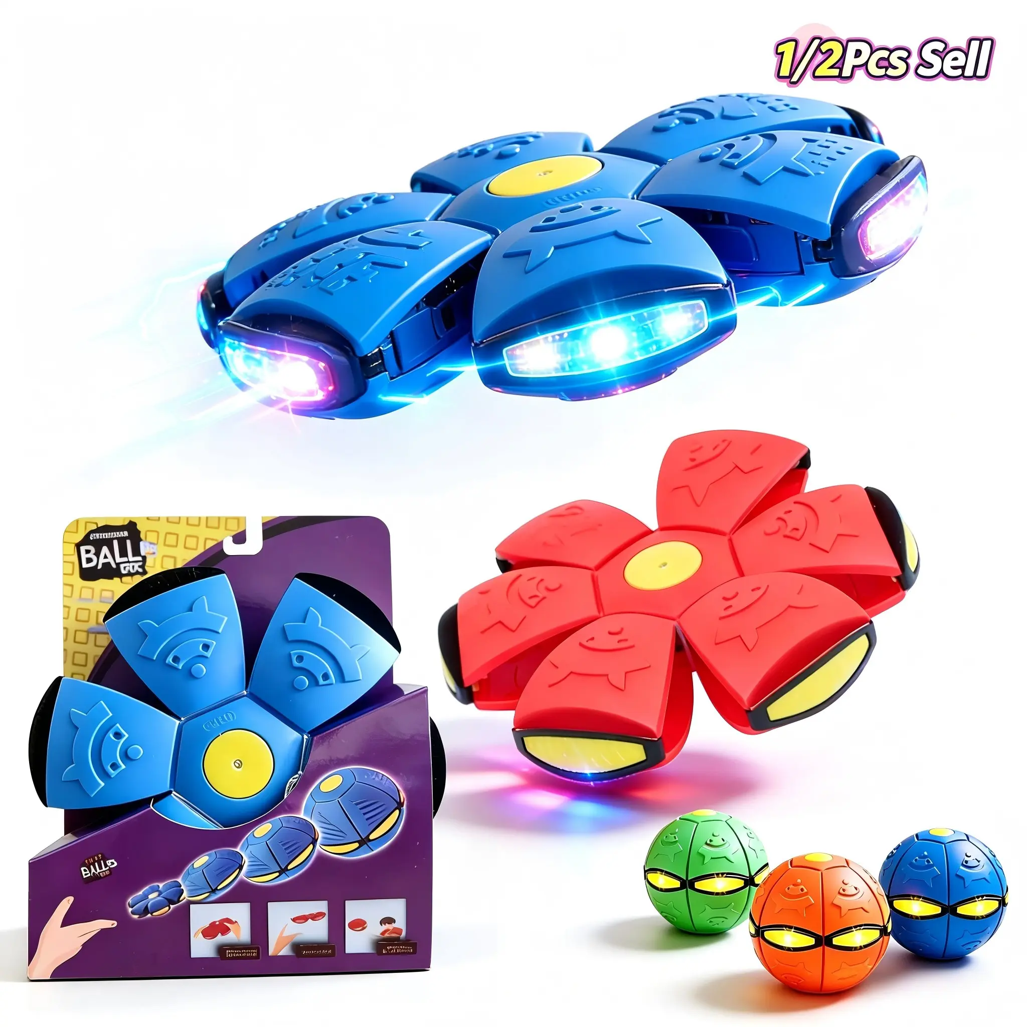 UFO Magic Meta Ball Toy – Upgraded Box Pop Up Bouncing Ball, with 6-Light Dual Form Gift Pack – Interactive Bouncing Balls for Developmental Interaction