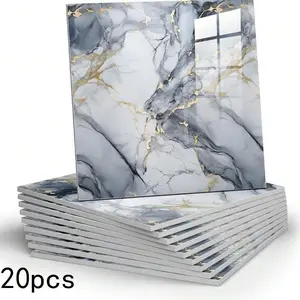 20 pieces of marble veneer and adhesive wall decoration panels, waterproof bathroom wall tiles, peel-and-stick tiles, polyvinyl chloride foam wall panels, suitable for kitchens, bathrooms and living rooms.