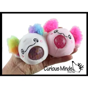Plush Axolotl Animal Water Bead Filled Squeeze Stress Balls - Sensory, Stress, Fidget Toy PBJ Bubble Blow