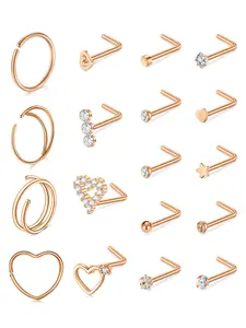 Rhinestone Heart & Star Decor Nose Piercings, Nose Ring for Women & Men, Nose Hoop, Nose Rings Set, Daily Clothing Decor, Trendy All-match & Exquisite Jewelry for Birthday Gift