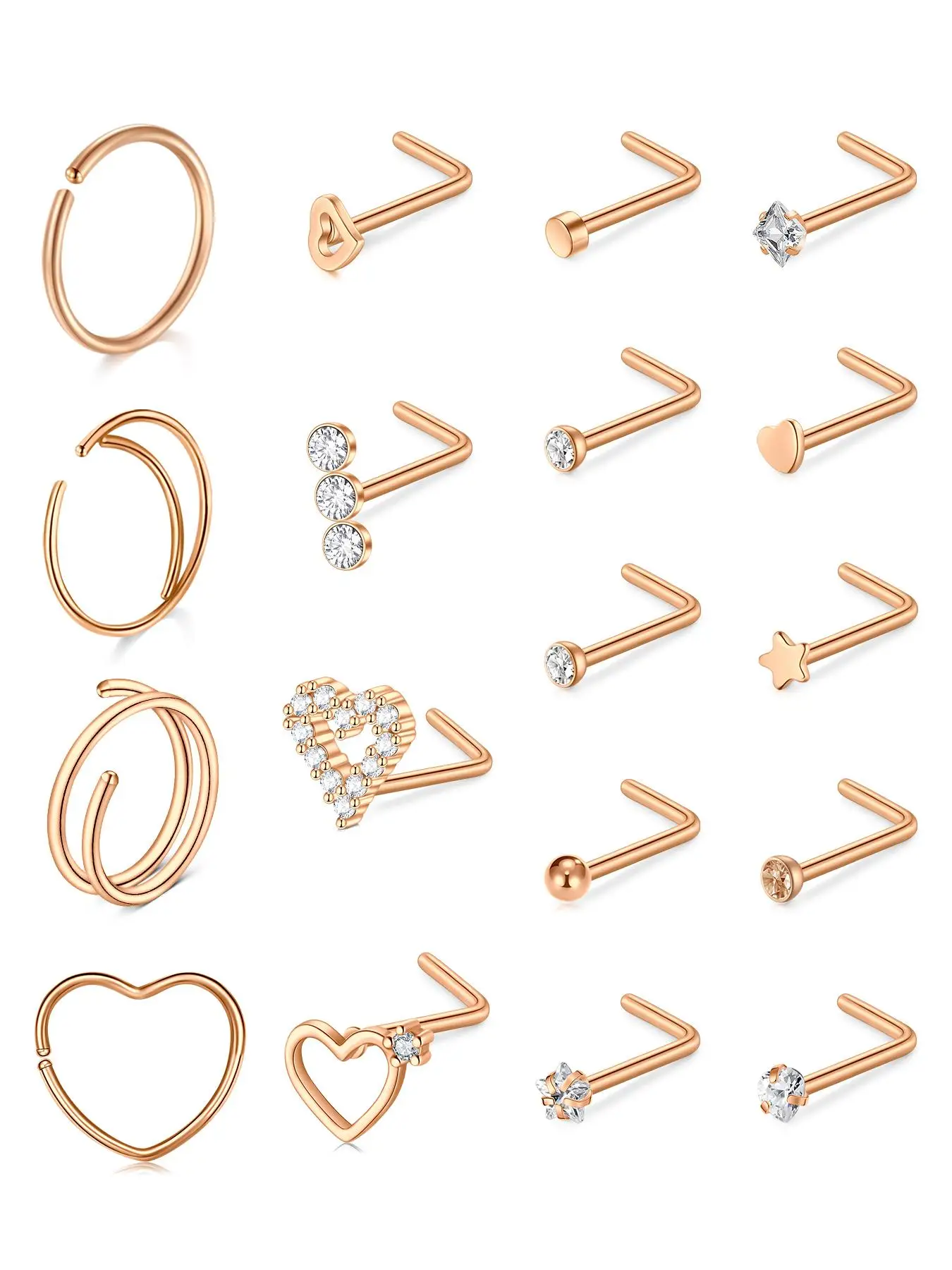 Rhinestone Heart & Star Decor Nose Piercings, Nose Ring for Women & Men, Nose Hoop, Daily Clothing Decor, Trendy All-match & Exquisite Jewelry for Bir