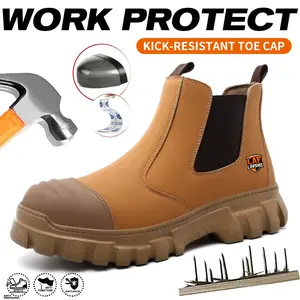 Lightweight steel toe brown anti slip work shoes - splash proof, smash proof, puncture proof, breathable safety shoes SpringStatements Footwear Closed Worker, Round Toe, Plain, All Seasons, Leather Upper Men's Sneakers Anti-Smashing summervibes,summervibe