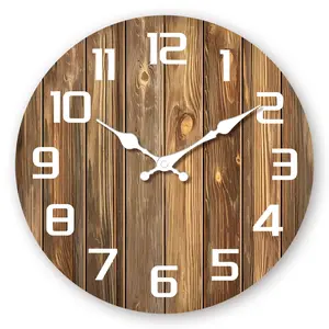 Country Style Wooden Wall Clock Silent Movement - Farmhouse Style, Suitable for Living Room, Bedroom, Kitchen, and Office Decoration