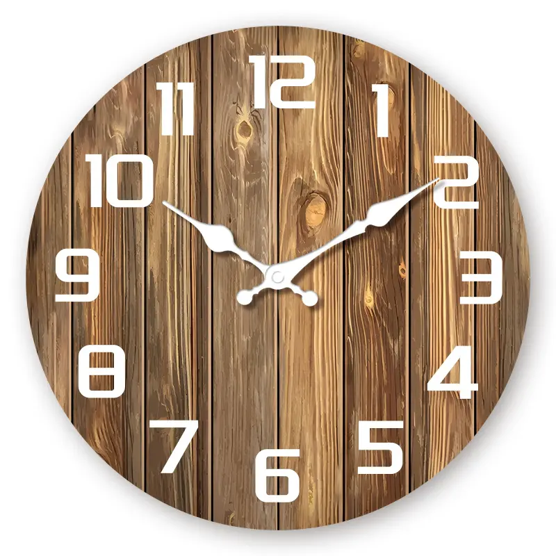 Country Style Wooden Wall Clock Silent Movement - Farmhouse Style, Suitable for Living Room, Bedroom, Kitchen, and Office Decoration