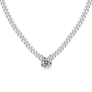 [TW] VVS1 D Color 925 Sterling Silver Synthetic Moissanite Necklace 16 inches with a 2 inches extension adjustable chain Gift For Women Birthday For New Year (N13382)