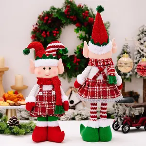 Christmas Retractable Red and Green Elf Holiday Statue, Christmas Living Room Window Scene Decoration Statue, Home Atmosphere Statue