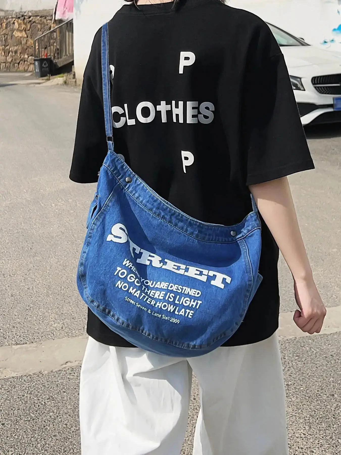 Women's Summer Letters Print Slip on Designer Crossbody College Bags, 2024 New Style Casual Trendy All-match Large Capacity Crossbody Bag for Commuter