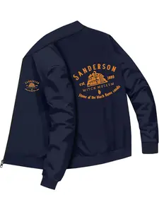 Retro Style Adult Sanderson Witch Museum Printed Baseball Jacket for Casual Wear and Halloween Events