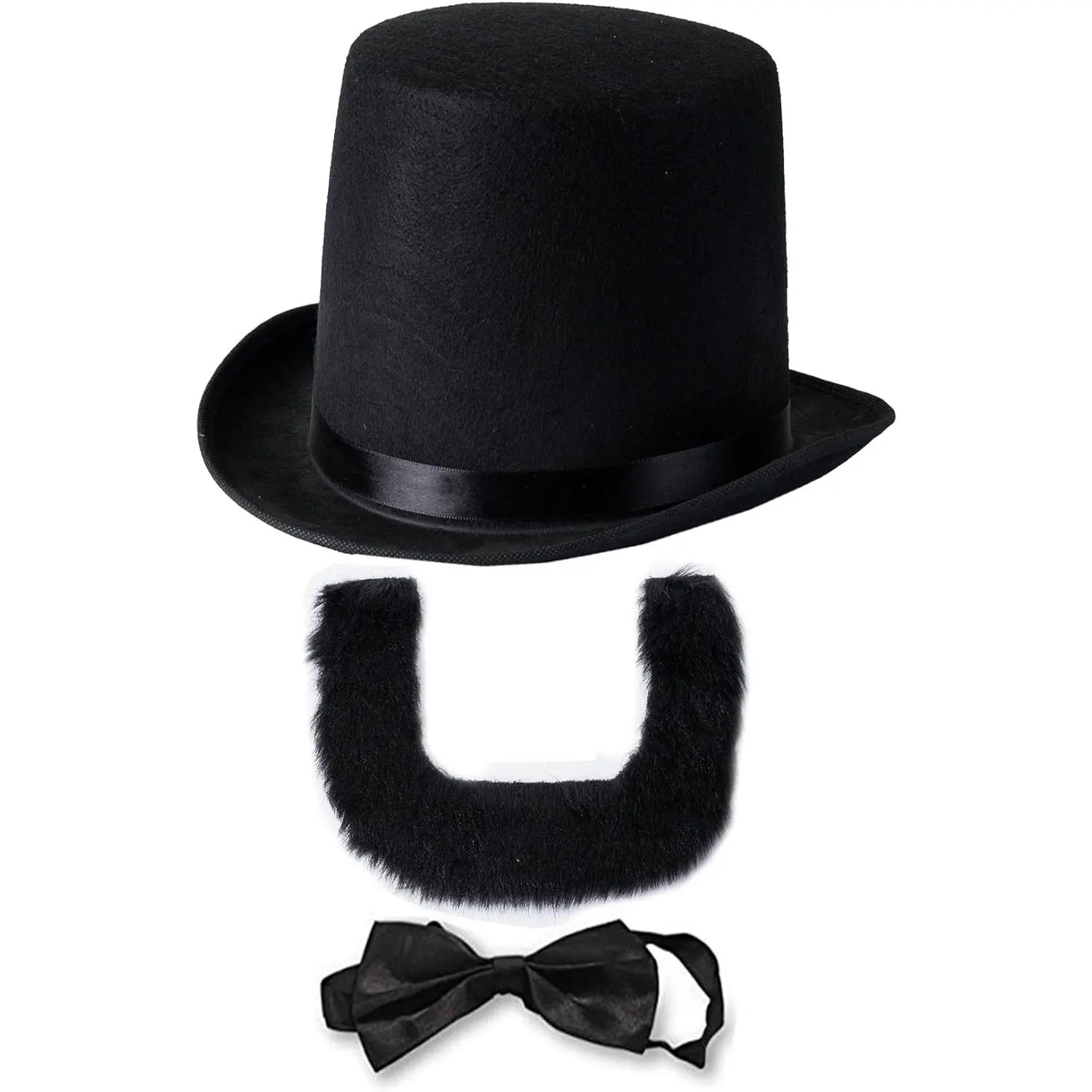 Top 3-PCS Abraham Lincoln Costume Set - Fur Hat, Satin Bow Tie, Beard - President Costume for Teens/Adults, Halloween Parties, School Presentations, Memorial Day Events