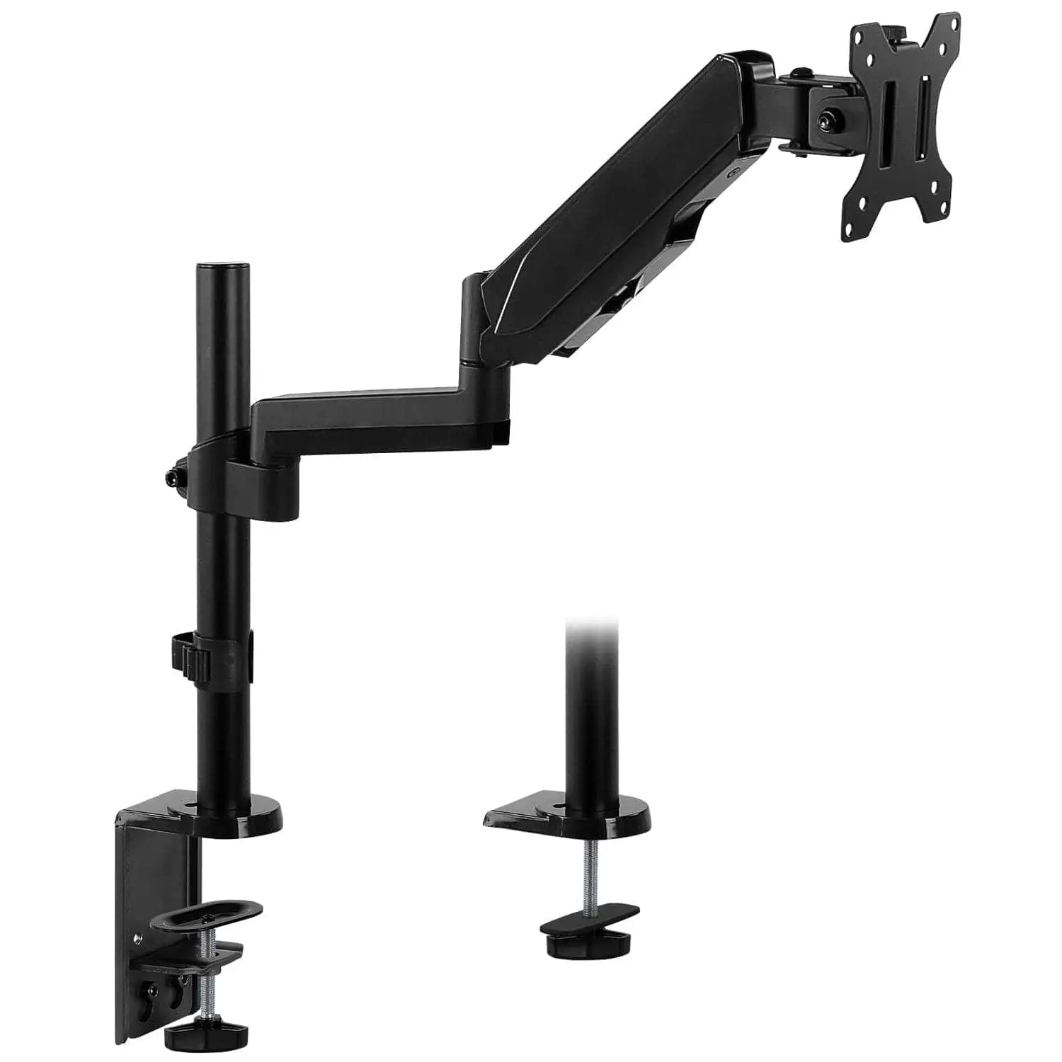 MOUNT-IT! Adjustable Single Monitor Pole Desk Mount, Aluminium-Plastic Computer Monitor Stand, Office Furniture Riser, 17.6 lbs Capacity, Assembly Required