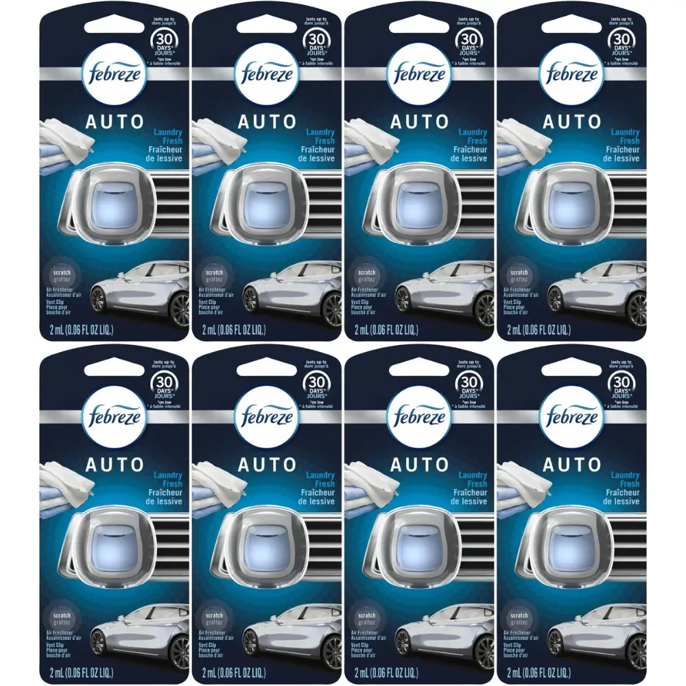 Pack of 8x Febreze Auto Car Vent Clip Air Freshener, Laundry Fresh, 1 Count