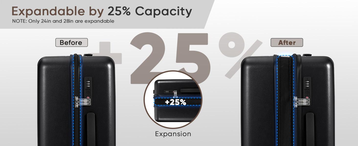 SHOWKOO Luggage Sets 3-Piece Full PC Ultra Tough Hardside Carry On Expandable Suitcases Sets with TSA Lock Double Spinner Wheels (20in/24in/28in) Black Gift for Travel,School,Business