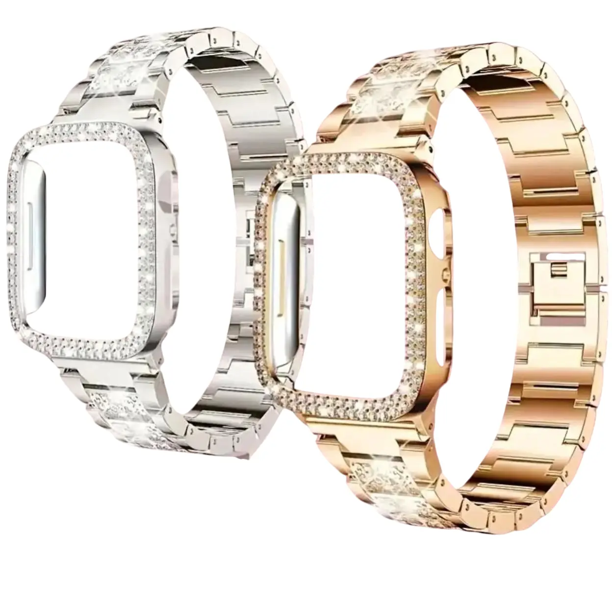 Luxury Full Diamond Watch Band & Case for Apple Watch Ultra/Ultra 2 Series 10/9/8/7/6/5/4/3/2/1/SE, Sparkling Bling Protective Cover, 38/40/41/42/44/45/49mm Fashion Jewelry Accessories