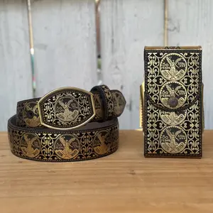 Golden “Centenario” Phone Holster with Western-Style Laser Cut Belt | Made in Mexico