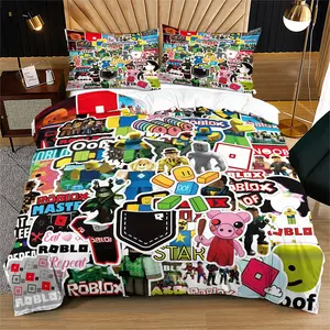 Sandbox Game Pattern Duvet Cover Set,ROBLOX Print,Suitable for Gaming Enthusiasts' Bedroom Bedding,Bed Sets Supplies,Including 1 Duvet Cover and 1 or 2 Pillowcases (Excluding Quilt and Pillow Inserts)
