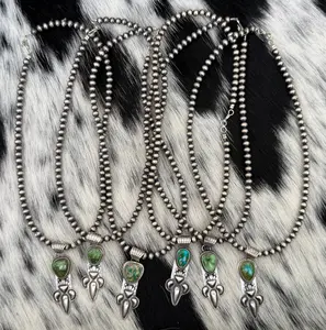 Gary Shorty Sonoran Gold Turquoise Machane Made Pearl Necklace | Genuine 925 Sterling Silver | Native American Handmade | 16"