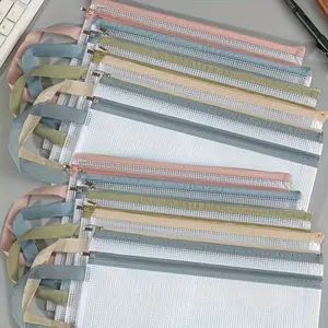 Mesh Zipper File Bag, 10pcs/set A4 Clear Storage Bag with Handle, File Folder for Home Office School Student Teacher, Organiser, Zipper Pouches