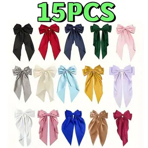 15PCS Big Tulle Layered Hair Bows for Women Girls, Large Barrette Hair Clip Long Black Ribbon Bows French Style Hair Accessories - Home Improvement.