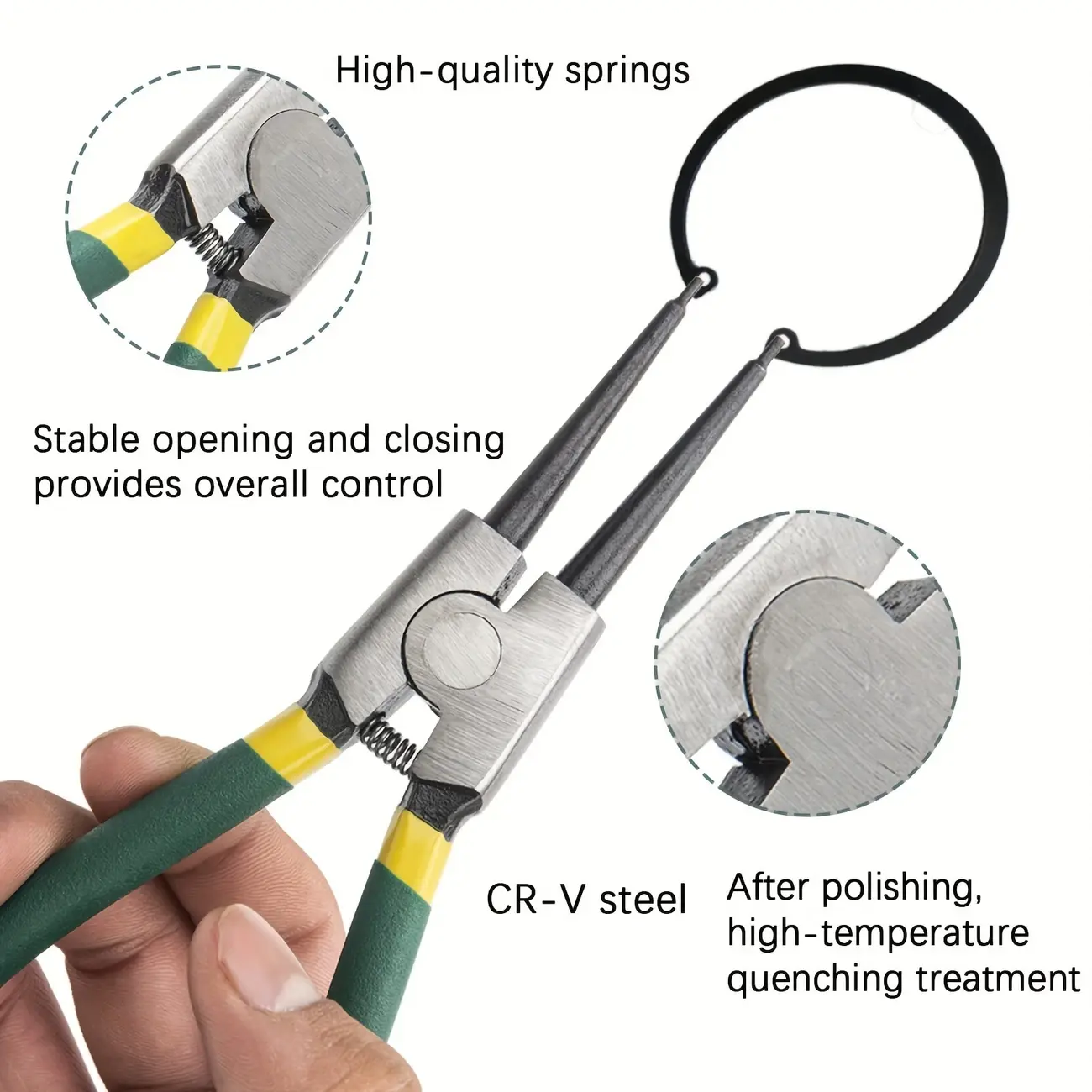 4-Piece 7-Inch CR-V Steel Heavy-Duty Snap Ring Clamp Pliers Set - Straight/Bent Locks, Storage Bag, 1-Handed Op., Less Hand Fatigue, for DIY Enthusiasts, Machinery, DIY Vehicle Parts