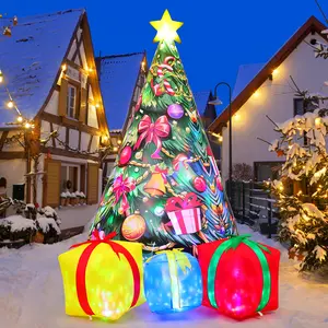 GOOSH 7.8 FT Inflatable Christmas Tree with Built-in LEDs & Festive Designs for Outdoor Decorations - Fast Inflation, Certified Safety, Waterproof Polyester, Easy Storage