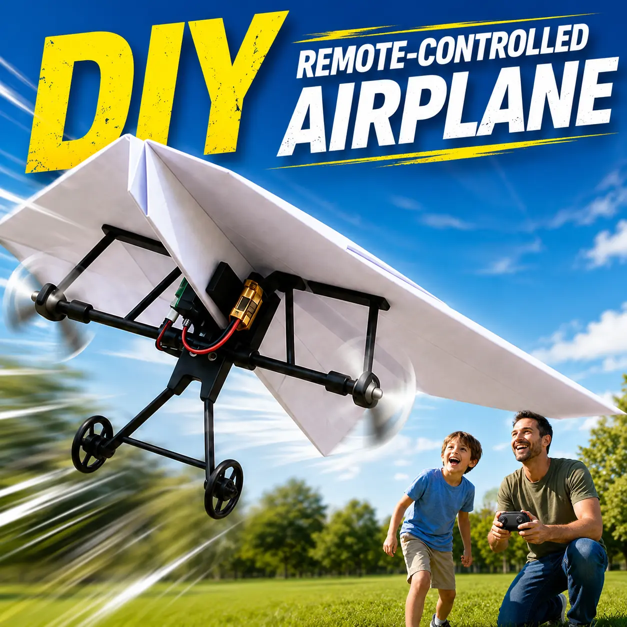 RC Paper Airplane Kit, Remote Control Plane with Gyro Stabilizer & Dual Propellers, DIY Foldable Flying Toy, Easy-to-Fly STEM Toy, Birthday Gift for Kids Boys & Adults