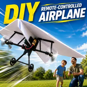 RC Paper Airplane Kit, Remote Control Plane with Gyro Stabilizer & Dual Propellers, DIY Foldable Flying Toy, Easy-to-Fly STEM Toy, Birthday Gift for Kids Boys & Adults