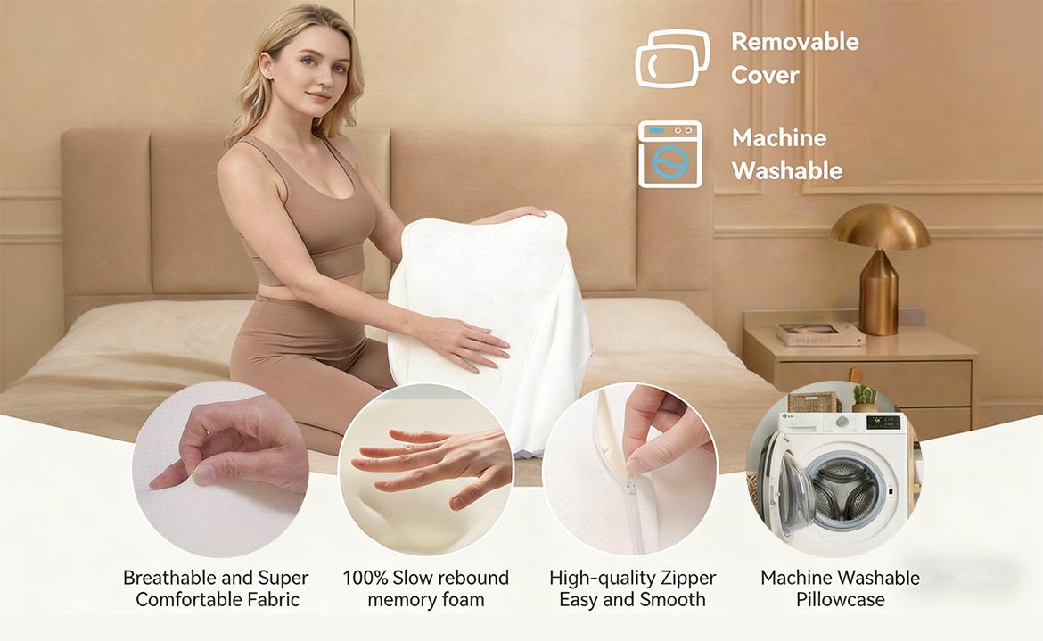 Memory Neck Pillow, Adjustable Ergonomic Memory Foam Neck Pillows, Cervical Support, Breathable & Removable Pillowcase, Mother's Gift